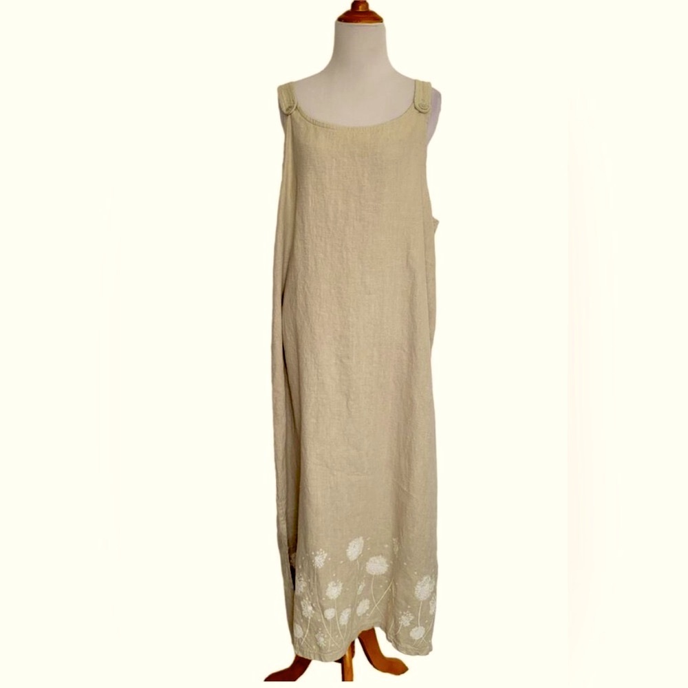 Bali Studio Collection Linen Lagenlook Maxi Dress Dandelion Women Small